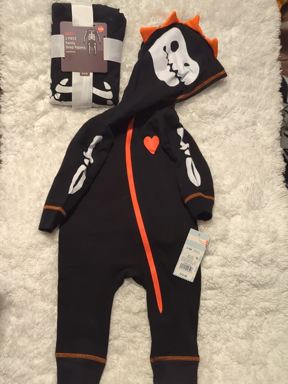 Skeleton & Hooded Dinosaur Skeleton One Pc Long Sleeved Onsies, Size 6-9M, NWT